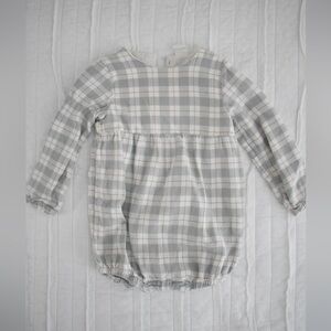 Plaid Long Sleeve Baby Bubble Romper in Sage and Cream